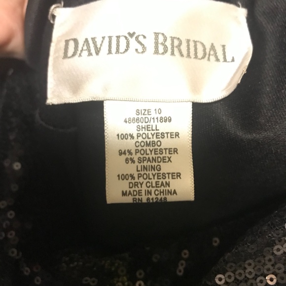 David's Bridal Black Sequined Gown w/ Broach - Picture 6 of 6
